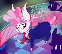 Size: 1981x1732 | Tagged: safe, artist:dragonpone, derpibooru exclusive, svengallop, earth pony, pony, g4, blushing, clothes, club, dialogue, glasses, lidded eyes, looking away, male, necktie, open mouth, raised hoof, regret, silhouette, stallion, suit, sweat