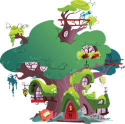 Size: 7230x7162 | Tagged: safe, artist:daafroman, g4, absurd resolution, beehive, building, golden oaks library, house, no pony, ponyville, resource, simple background, transparent background, tree, vector