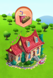 Size: 259x380 | Tagged: safe, gameloft, g4, my little pony: magic princess, the parent map, bunting, group quest, house, limited-time story, the anonymous campsite