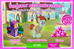 Size: 796x527 | Tagged: safe, gameloft, quiet time, earth pony, pony, g4, the parent map, advertisement, background pony, costs real money, female, gem, introduction card, mare, sale, solo