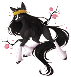 Size: 1775x1920 | Tagged: safe, artist:monogy, oc, oc only, oc:mei, earth pony, pony, female, floral head wreath, flower, mare, simple background, solo, transparent background, tree branch