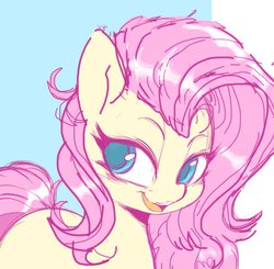 Size: 762x746 | Tagged: safe, artist:lunarmarshmallow, artist:tre, fluttershy, pegasus, pony, abstract background, female, looking at you, mare, messy mane, open mouth, solo