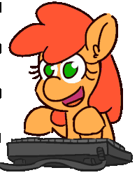Size: 550x700 | Tagged: safe, artist:threetwotwo32232, oc, oc only, oc:wafflecakes, earth pony, pony, animated, computer, happy, keyboard, qt, smiling