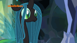 Size: 800x450 | Tagged: safe, screencap, ocellus, queen chrysalis, changedling, changeling, changeling queen, pony, g4, season 8, what lies beneath, adorkable, animated, cute, cutealis, diaocelles, disguise, disguised changeling, dork, dorkalis, excited, fangs, female, gif, grin, happy, implied chrysalis, loop, mare, nickelodeon, nightmare cave, open mouth, perfect loop, queen chrysellus, silly, smiling, solo, spread wings, waving, when she smiles, wings