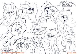 Size: 1024x725 | Tagged: safe, artist:chirpy-chi, oc, oc only, oc:sunrise stratus, oc:sunset stratus, expressions, lineart, stratus twins