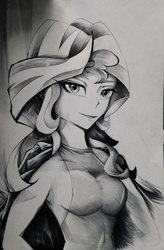 Size: 2336x3552 | Tagged: safe, artist:초보놀이, sunset shimmer, equestria girls, g4, black and white, female, grayscale, high res, monochrome, solo, traditional art