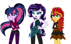 Size: 1098x686 | Tagged: safe, artist:101xsplattyx101, rarity, sunset shimmer, twilight sparkle, equestria girls, g4, alternate universe, base used, simple background, transparent background