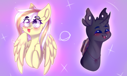 Size: 3333x2005 | Tagged: safe, artist:honeybbear, oc, oc only, oc:ivoryquest, changeling, pegasus, pony, bust, female, high res, mare, portrait, tongue out