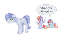 Size: 1024x591 | Tagged: safe, artist:dusthiel, oc, oc only, oc:sunrise stratus, oc:sunset stratus, pointing, simple background, speech bubble, stranger danger, stratus twins, transparent background, twins