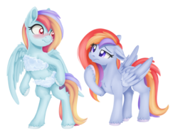 Size: 1018x784 | Tagged: safe, artist:dusthiel, oc, oc only, oc:sunrise stratus, oc:sunset stratus, blushing, confusion, simple background, stratus twins, transparent background