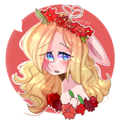Size: 1154x1118 | Tagged: safe, artist:erinartista, oc, oc only, oc:poppy glowest, earth pony, pony, bust, female, floral head wreath, flower, mare, portrait, simple background, solo, transparent background