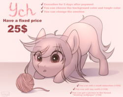 Size: 700x554 | Tagged: safe, artist:wingell, oc, oc only, earth pony, pony, advertisement, commission, solo, yarn, yarn ball, your character here