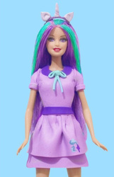 Size: 462x717 | Tagged: artist needed, safe, starlight glimmer, human, g4, barbie, barbie doll, customized toy, doll, female, humanized, irl, kelly sheridan, photo, repaint, solo, toy, voice actor joke