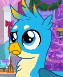 Size: 325x396 | Tagged: safe, screencap, gallus, griffon, g4, the hearth's warming club, animated, boomerang (tv channel), eyeroll, frown, gallus is not amused, gif, male, solo, unamused