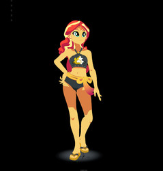 Size: 665x696 | Tagged: safe, artist:silverhd2, sunset shimmer, equestria girls, g4, my little pony equestria girls: better together, 3d, belly button, cel shading, clothes, craft, feet, female, flip-flops, midriff, sandals, sculpture, solo, swimsuit
