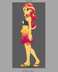 Size: 564x702 | Tagged: safe, artist:silverhd2, sunset shimmer, equestria girls, equestria girls series, g4, 3d, belly button, bikini, cel shading, clothes, craft, feet, female, flip-flops, looking at you, midriff, sandals, sarong, sculpture, solo, swimsuit