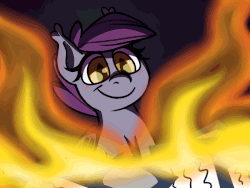 Size: 800x600 | Tagged: safe, artist:alittleofsomething, oc, oc only, oc:night stitch, bat pony, pony, ask night stitch, animated, ask, bat pony oc, burning, eye reflection, fire, reflection, solo, some mares just want to watch the world burn, tumblr