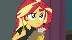 Size: 1011x568 | Tagged: safe, screencap, sunset shimmer, all the world's off stage, equestria girls, equestria girls series, g4, animated, clipboard, director shimmer, female, gif, loop, pencil, solo, tapping