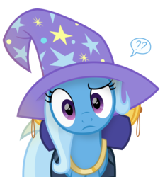 Size: 2552x2743 | Tagged: safe, artist:potato22, edit, trixie, pony, unicorn, g4, to where and back again, clothes, confused, confusion, cute, female, frown, hat, high res, jewelry, mare, necklace, pictogram, question mark, shading, simple background, solo, speech bubble, transparent background, trixie's hat, vector