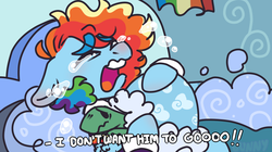 Size: 850x475 | Tagged: safe, artist:bunnykitty13, rainbow dash, tank, pegasus, pony, g4, tanks for the memories, bed, crying, dialogue, duo, eyes closed, female, floppy ears, mare, rainbow dash's house, scene interpretation