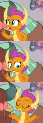 Size: 379x1079 | Tagged: safe, screencap, smolder, yona, dragon, g4, the hearth's warming club, can't argue with that, claws, confused, dragoness, eyes closed, fangs, female, horns, meme, open mouth, raised finger, shrug, solo focus, wings