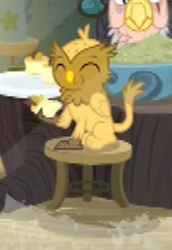Size: 180x261 | Tagged: safe, screencap, grampa gruff, grizzle, griffon, g4, the hearth's warming club, background griffon, chickub, cropped, eyes closed, solo focus