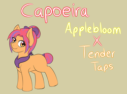 Size: 3050x2268 | Tagged: safe, artist:jolliapplegirl, oc, oc only, oc:capoeira, earth pony, pony, bio, female, filly, high res, next generation, offspring, parent:apple bloom, parent:tender taps, parents:tenderbloom, solo