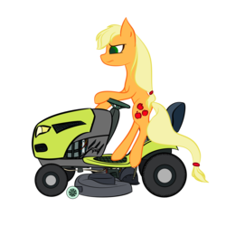 Size: 5000x5000 | Tagged: safe, artist:those kids in the corner, applejack, earth pony, pony, g4, absurd resolution, confused, female, lawn mower, mare, simple background, solo, transparent background, worried