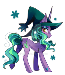 Size: 600x691 | Tagged: safe, artist:ipun, oc, oc only, oc:poison sery, pony, unicorn, deviantart watermark, female, hat, heart eyes, mare, simple background, smiling, solo, transparent background, watermark, wingding eyes, witch hat