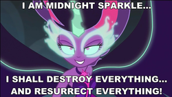 Size: 1280x720 | Tagged: safe, edit, edited screencap, screencap, sci-twi, twilight sparkle, equestria girls, g4, my little pony equestria girls: friendship games, female, house of the dead, image macro, meme, midnight sparkle, midnight sparkle's lines, quote, roy curien, solo, the wheel of fate