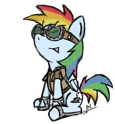 Size: 500x539 | Tagged: safe, artist:askrainbowdashstuff, rainbow dash, pony, g4, female, goggles, sitting, solo, steampunk