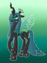 Size: 972x1280 | Tagged: safe, artist:almadash, queen chrysalis, changeling, changeling queen, g4, crown, female, gradient background, jewelry, regalia, solo