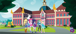 Size: 3840x1756 | Tagged: safe, artist:spike fancy, applejack, fluttershy, pinkie pie, rainbow dash, rarity, sci-twi, twilight sparkle, human, equestria girls, fashion photo booth, g4, my little pony equestria girls: better together, boots, canterlot high, clothes, cowboy hat, denim skirt, equestria girls logo, feet, female, geode of fauna, geode of shielding, geode of sugar bombs, geode of super speed, geode of telekinesis, glasses, hat, high heels, humane six, looking at you, magical geodes, one eye closed, pants, pantyhose, ponytail, sandals, shoes, skirt, smiling, sneakers, stetson, wink
