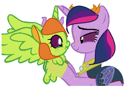 Size: 726x501 | Tagged: safe, artist:shadonicalover1, oc, oc only, changedling, changeling, changepony, hybrid, pony, baby, baby changeling, base used, foal, holding a pony, hybrid wings, insect wings, interspecies offspring, offspring, parent:thorax, parent:twilight sparkle, parents:twirax, siblings, simple background, white background