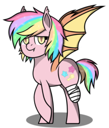 Size: 1498x1753 | Tagged: safe, artist:nguyendeliriam, oc, oc:paper stars, bat pony, amputee, bandage, missing limb, on side, pose, simple background, stump, white background