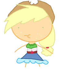 Size: 440x492 | Tagged: safe, artist:mlppony123, applejack, equestria girls, g4, 1000 hours in ms paint, :i, belt, eppaljeck, female, freckles, hat, ms paint, simple background, solo, white background
