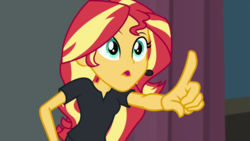 Size: 1280x720 | Tagged: safe, screencap, sunset shimmer, all the world's off stage, equestria girls, g4, my little pony equestria girls: better together, female, solo