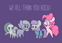 Size: 1307x915 | Tagged: safe, artist:typhwosion, limestone pie, marble pie, maud pie, pinkie pie, earth pony, pony, g4, cute, diapinkes, female, mare, motivational, pie sisters, siblings, simple background, sisters, weapons-grade cute