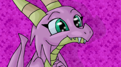 Size: 915x504 | Tagged: safe, artist:mojo1985, scales (g4), dragon, g4, the hearth's warming club, abstract background, dragoness, female, pink background, simple background, solo