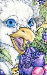 Size: 1234x1978 | Tagged: safe, artist:covencorvid, oc, oc only, oc:der, griffon, berry, bust, leaves, male, portrait, solo, traditional art, watercolor painting