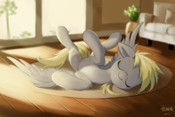 Size: 5314x3543 | Tagged: safe, artist:draconidsmxz, derpy hooves, pegasus, pony, behaving like a cat, behaving like a dog, chest fluff, couch, cute, daaaaaaaaaaaw, derpabetes, eyes closed, featured image, female, floppy ears, happy, hnnng, mare, nap, on back, pure, signature, sleeping, smiling, solo, spread legs, spread wings, spreading, sunbathing, sweet dreams fuel, weapons-grade cute, wholesome, wings