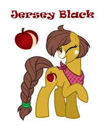 Size: 944x1128 | Tagged: safe, artist:hazardous-andy, oc, oc only, oc:jersey black, earth pony, pony, base used, braided tail, female, mare, neckerchief, offspring, one eye closed, parent:applejack, parent:trouble shoes, parents:troublejack, raised hoof, simple background, solo, transparent background, wink