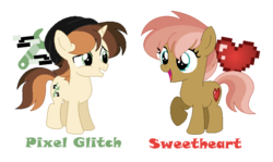 Size: 691x413 | Tagged: safe, artist:hazardous-andy, oc, oc only, oc:pixel glitch, oc:sweetheart, earth pony, pony, unicorn, base used, beanie, brother and sister, colt, duo, female, filly, hat, male, offspring, parent:button mash, parent:sweetie belle, parents:sweetiemash, simple background, transparent background