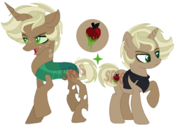 Size: 661x471 | Tagged: safe, artist:superrosey16, oc, oc only, oc:candy apple, oc:rotting core, pony, disguise, disguised changeling, magical lesbian spawn, male, offspring, parent:mean applejack, parent:queen chrysalis, parents:chrysajack, simple background, solo, transparent background