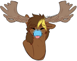 Size: 929x743 | Tagged: safe, oc, oc only, oc:tartaurus, moose, :p, antlers, dyed mane, non-pony oc, silly, simple background, solo, tongue out, transparent background