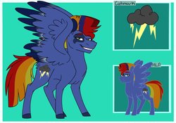 Size: 1024x715 | Tagged: safe, artist:colourstrike, oc, oc only, oc:storm, pegasus, pony, colored wings, colored wingtips, green background, male, offspring, parent:rainbow dash, parent:soarin', parents:soarindash, reference sheet, simple background, solo, spread wings, stallion, wings