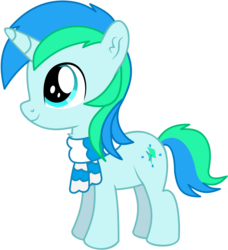 Size: 1373x1508 | Tagged: safe, artist:cyanlightning, oc, oc only, oc:cyan lightning, pony, unicorn, g4, .svg available, chest fluff, clothes, colt, ear fluff, male, scarf, simple background, solo, svg, transparent background, vector