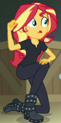 Size: 345x688 | Tagged: safe, screencap, sunset shimmer, all the world's off stage, all the world's off stage: twilight sparkle, equestria girls, g4, my little pony equestria girls: better together, boots, cropped, director shimmer, female, kneeling, shoes, solo
