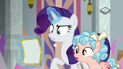 Size: 1024x576 | Tagged: safe, screencap, cozy glow, rarity, pegasus, pony, friendship university, g4, boomerang (tv channel), female, filly, pure concentrated unfiltered evil of the utmost potency