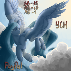 Size: 3000x3000 | Tagged: safe, artist:rico_chan, oc, oc only, pony, auction, cloud, commission, digital art, female, flying, high res, looking right, mare, sky, solo, spread wings, wings, ych example, your character here